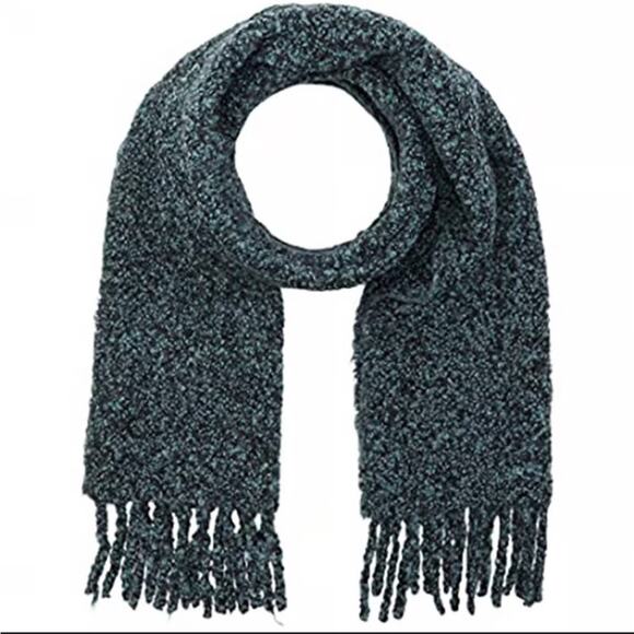 Rag and Bone Scarf Alpaca Blend Knit Fringe Blue and Black Boucle New Luxury - Picture 7 of 7